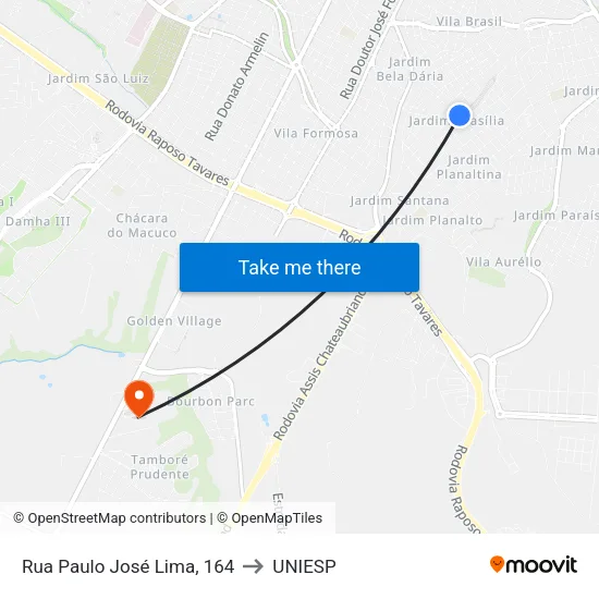 Rua Paulo José Lima, 164 to UNIESP map
