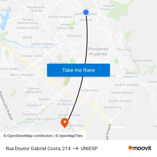 Rua Doutor Gabriel Costa, 214 to UNIESP map