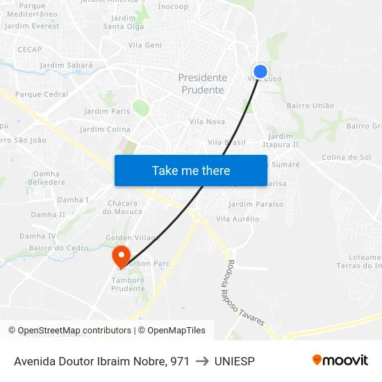 Avenida Doutor Ibraim Nobre, 971 to UNIESP map