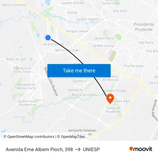 Avenida Eme Albem Pioch, 398 to UNIESP map
