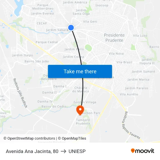 Avenida Ana Jacinta, 80 to UNIESP map