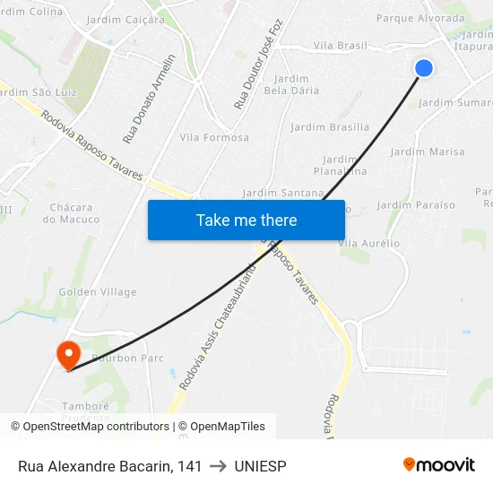 Rua Alexandre Bacarin, 141 to UNIESP map