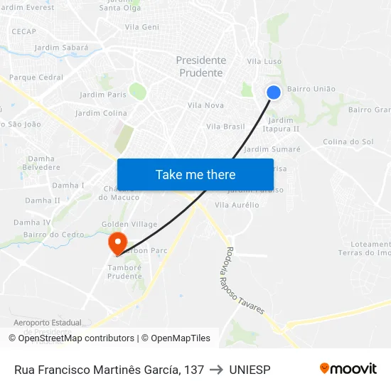 Rua Francisco Martinês García, 137 to UNIESP map
