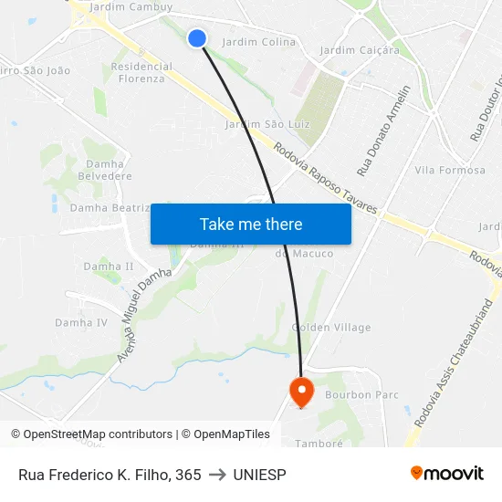 Rua Frederico K. Filho, 365 to UNIESP map