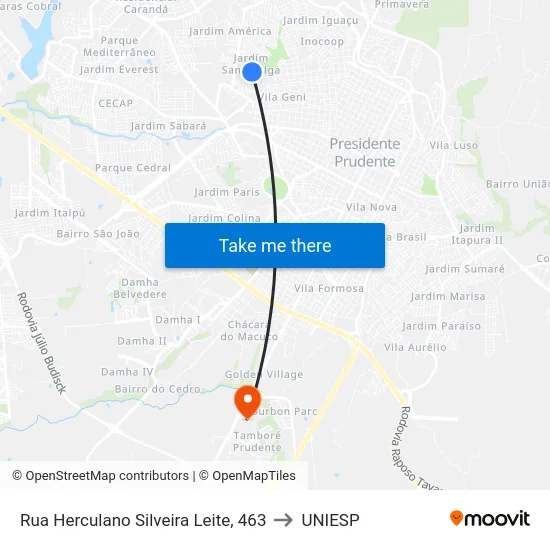 Rua Herculano Silveira Leite, 463 to UNIESP map
