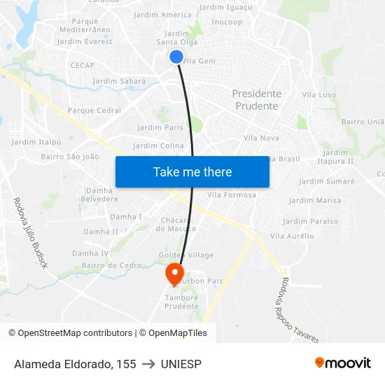 Alameda Eldorado, 155 to UNIESP map