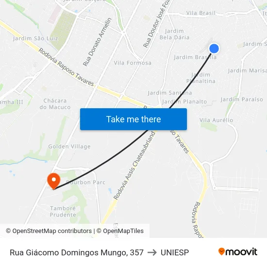 Rua Giácomo Domingos Mungo, 357 to UNIESP map