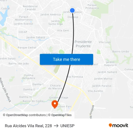Rua Alcídes Vila Real, 228 to UNIESP map