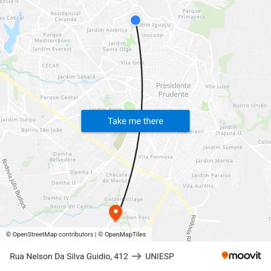 Rua Nelson Da Silva Guidio, 412 to UNIESP map