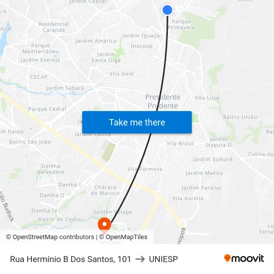 Rua Hermínio B Dos Santos, 101 to UNIESP map