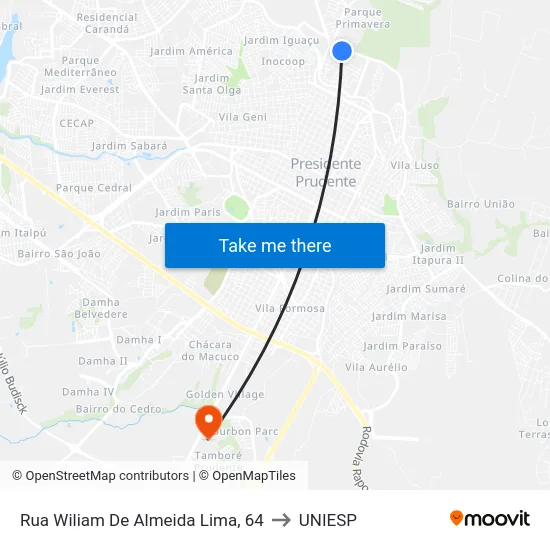 Rua Wiliam De Almeida Lima, 64 to UNIESP map