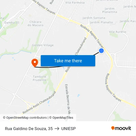 Rua Galdino De Souza, 35 to UNIESP map