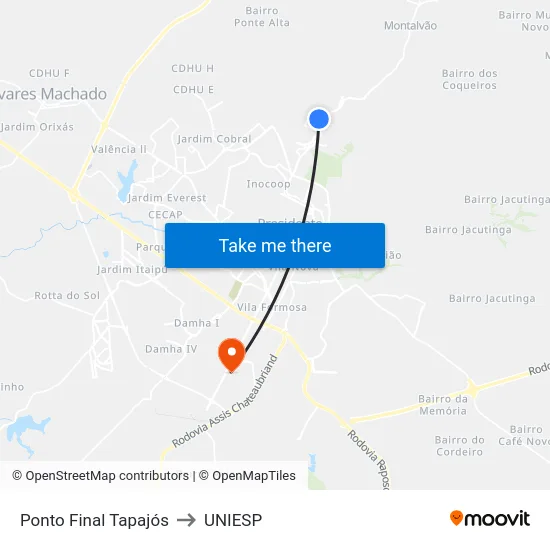 Ponto Final Tapajós to UNIESP map