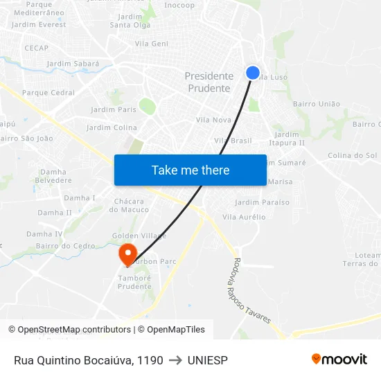 Rua Quintino Bocaiúva, 1190 to UNIESP map