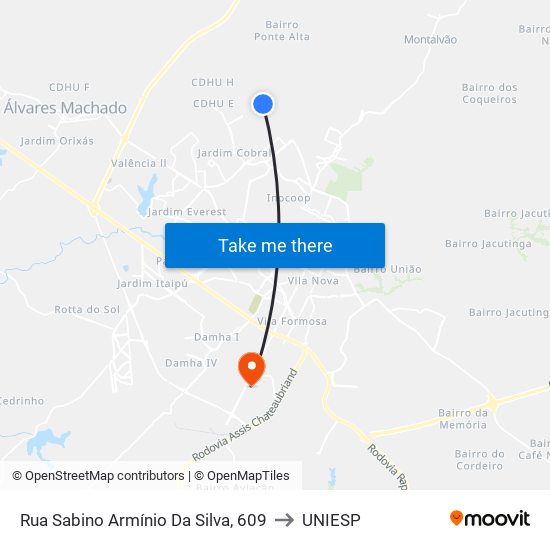 Rua Sabino Armínio Da Silva, 609 to UNIESP map