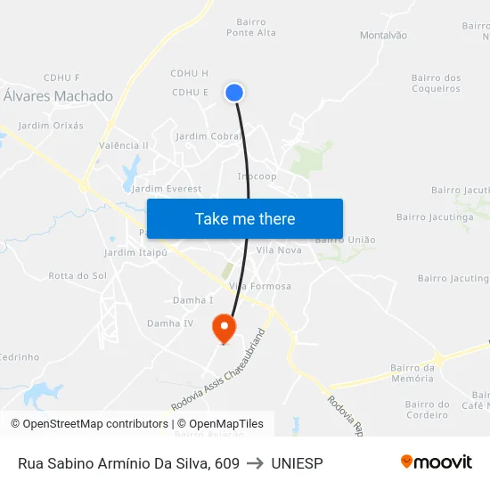 Rua Sabino Armínio Da Silva, 609 to UNIESP map