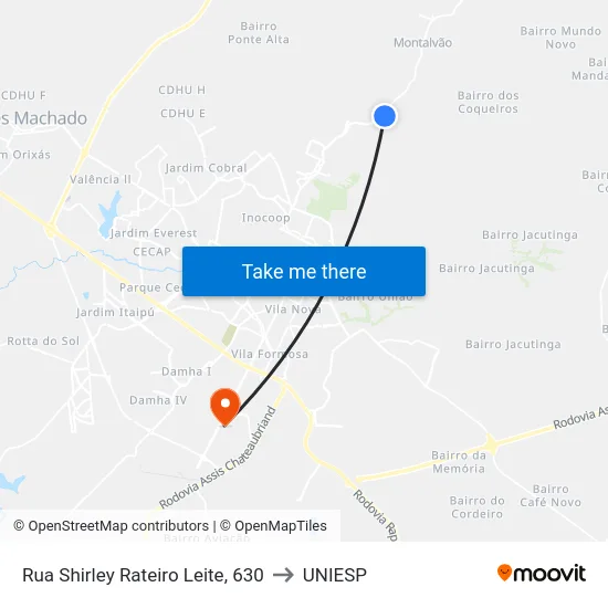 Rua Shirley Rateiro Leite, 630 to UNIESP map