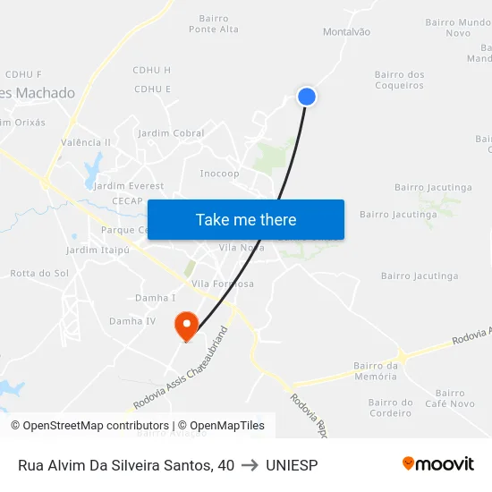 Rua Alvim Da Silveira Santos, 40 to UNIESP map