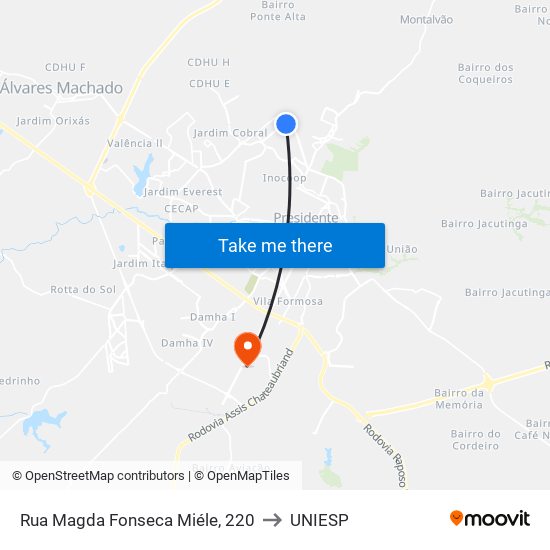 Rua Magda Fonseca Miéle, 220 to UNIESP map