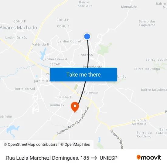 Rua Luzia Marchezi Domingues, 185 to UNIESP map