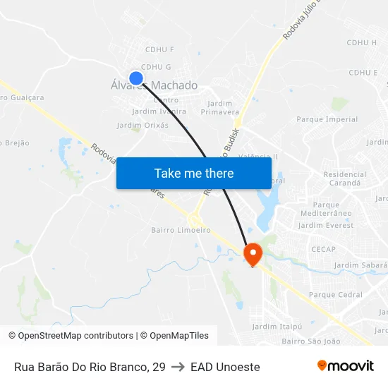Rua Barão Do Rio Branco, 29 to EAD Unoeste map