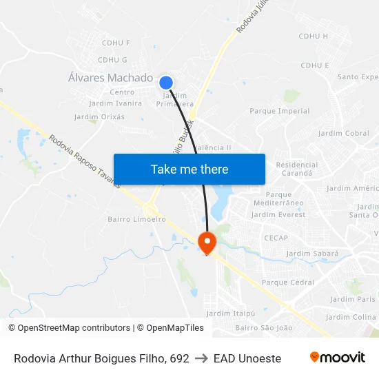 Rodovia Arthur Boigues Filho, 692 to EAD Unoeste map