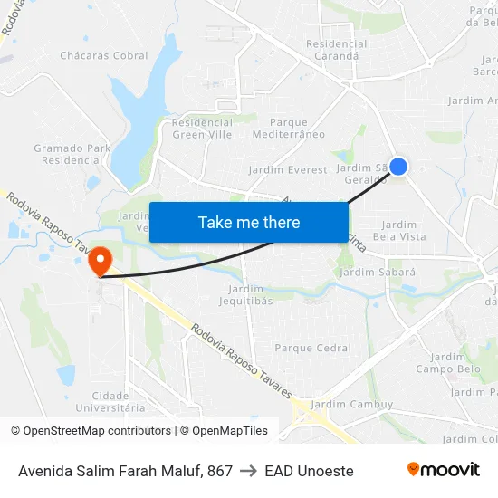 Avenida Salim Farah Maluf, 867 to EAD Unoeste map