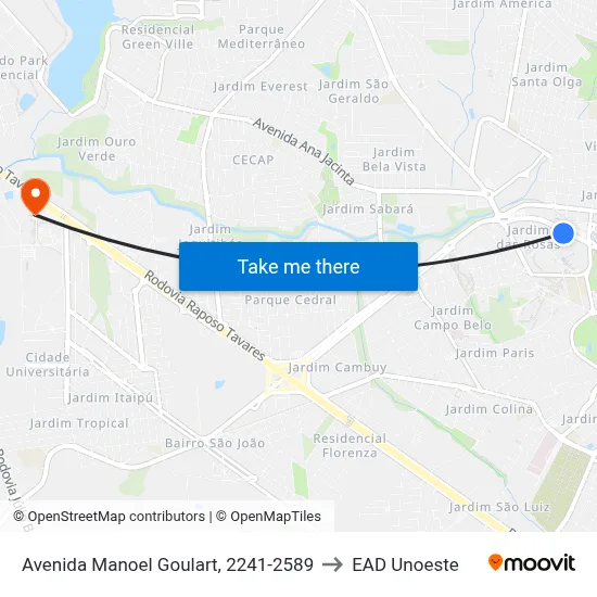 Avenida Manoel Goulart, 2241-2589 to EAD Unoeste map
