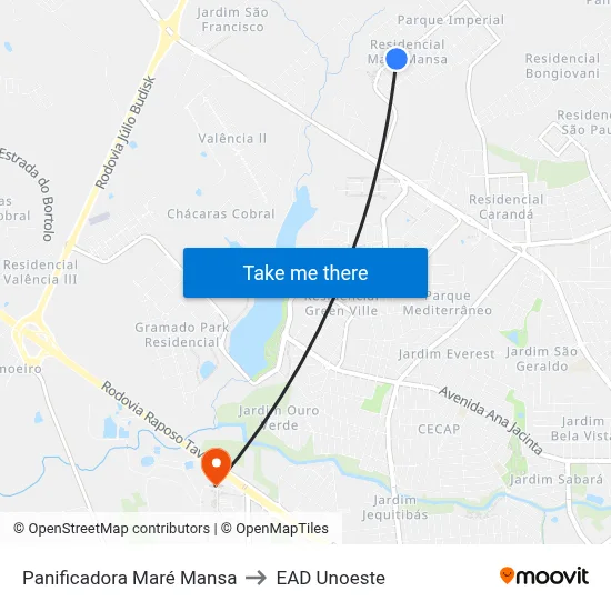 Panificadora Maré Mansa to EAD Unoeste map