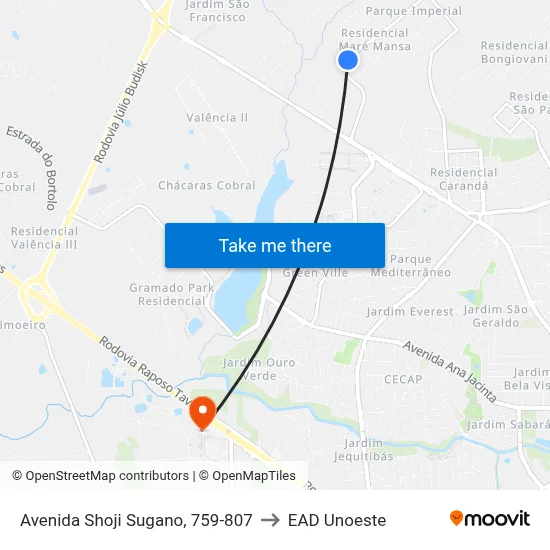 Avenida Shoji Sugano, 759-807 to EAD Unoeste map