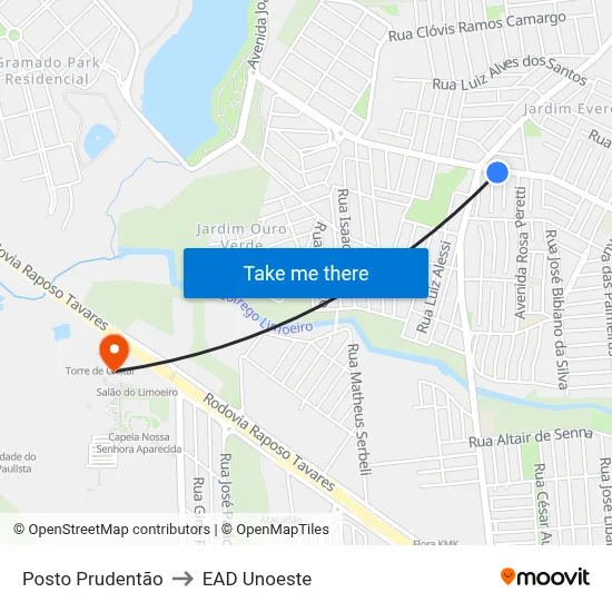 Posto Prudentão to EAD Unoeste map