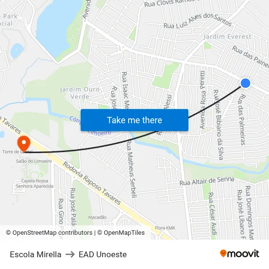 Escola Mirella to EAD Unoeste map