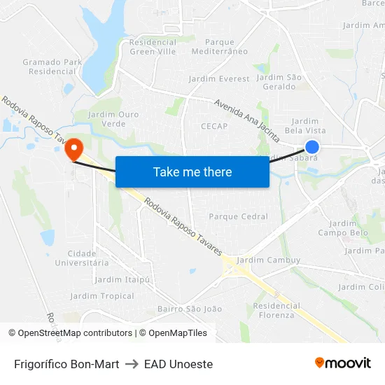 Frigorífico Bon-Mart to EAD Unoeste map