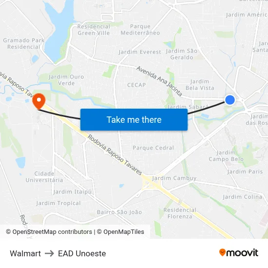 Walmart to EAD Unoeste map