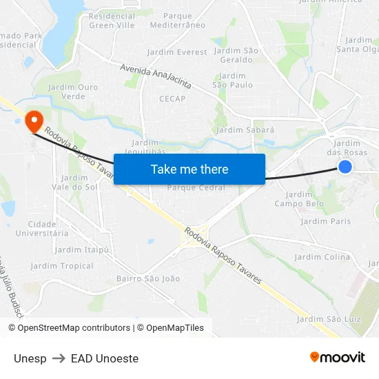 Unesp to EAD Unoeste map