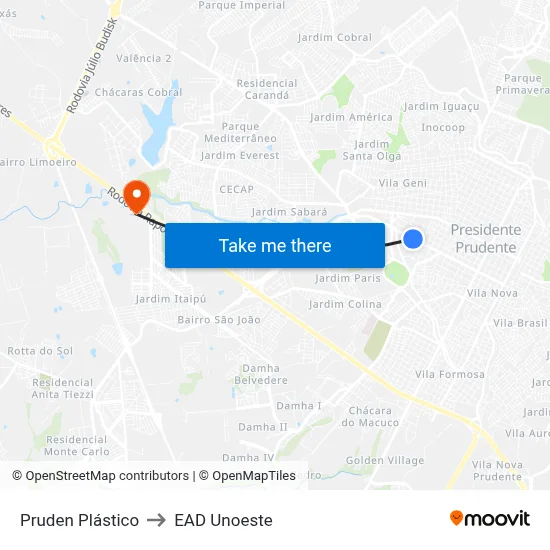 Pruden Plástico to EAD Unoeste map