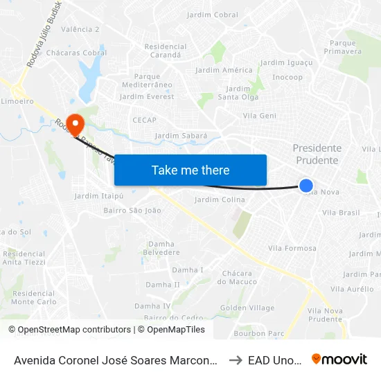 Avenida Coronel José Soares Marcondes, 1786 to EAD Unoeste map