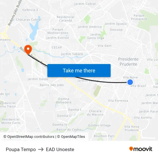 Poupa Tempo to EAD Unoeste map