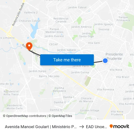 Avenida Manoel Goulart | Ministério Público to EAD Unoeste map