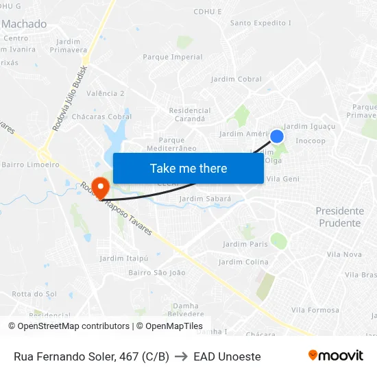 Rua Fernando Soler, 467 (C/B) to EAD Unoeste map