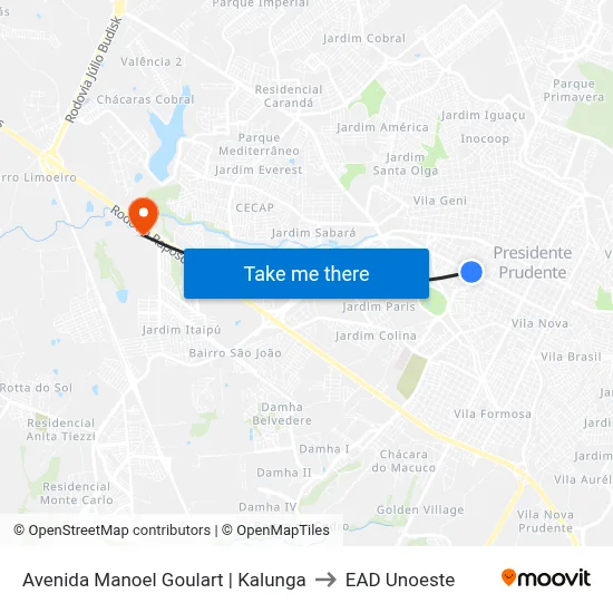 Avenida Manoel Goulart | Kalunga to EAD Unoeste map