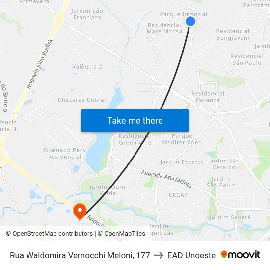 Rua Waldomira Vernocchi Meloni, 177 to EAD Unoeste map