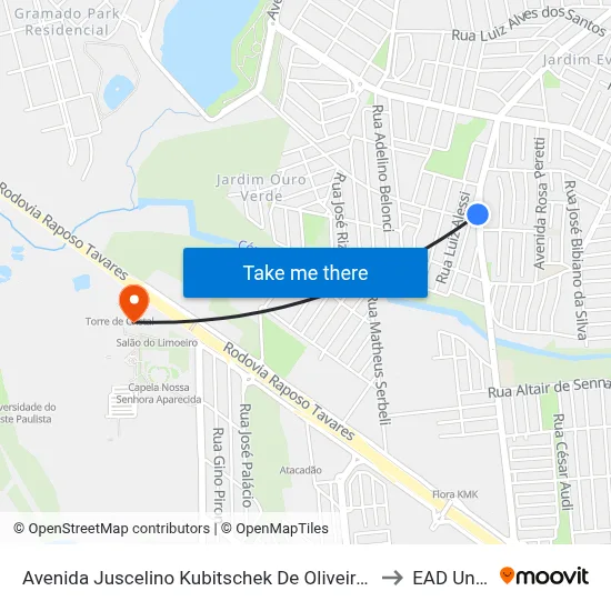 Avenida Juscelino Kubitschek De Oliveira Presidente, 1305 to EAD Unoeste map