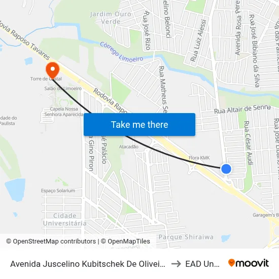 Avenida Juscelino Kubitschek De Oliveira, 6701-6713 to EAD Unoeste map