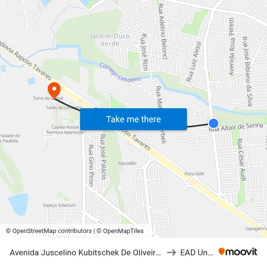 Avenida Juscelino Kubitschek De Oliveira Presidente, 673a to EAD Unoeste map