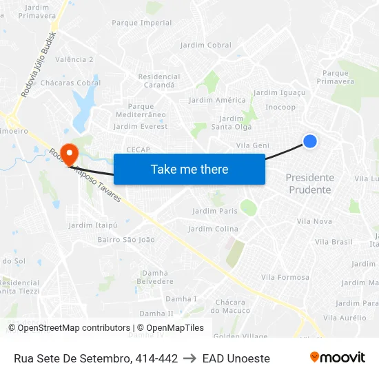 Rua Sete De Setembro, 414-442 to EAD Unoeste map