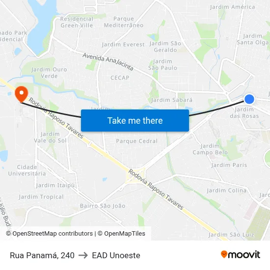 Rua Panamá, 240 to EAD Unoeste map