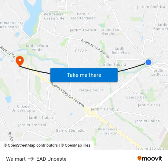 Walmart to EAD Unoeste map