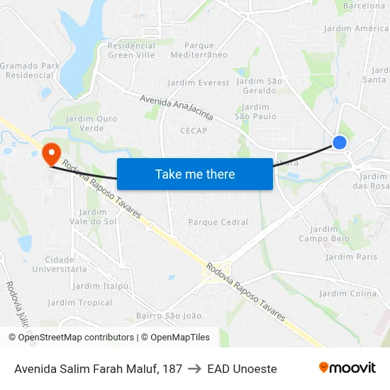 Avenida Salim Farah Maluf, 187 to EAD Unoeste map