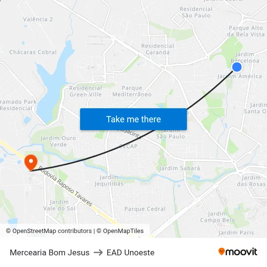 Mercearia Bom Jesus to EAD Unoeste map